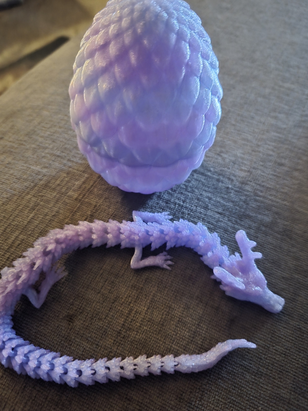 Iridescent Lavender Dragon Figurine with Egg